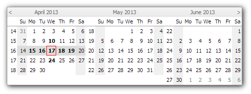 calendar navigator horizontal